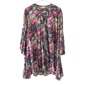 ALTAR'D STATE Floral Tunic Swing Dress Gray Pink Size Small Casual Cute